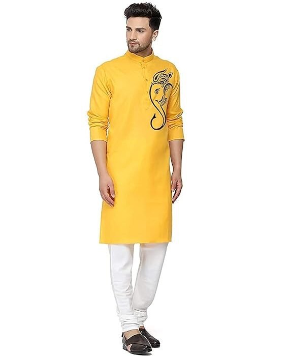 Men's Cotton Blend Printed Straight Kurta only
