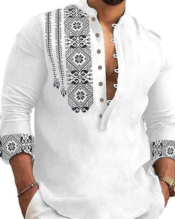Men's Cotton Blend Mandarin Collar Casual Short Kurta
