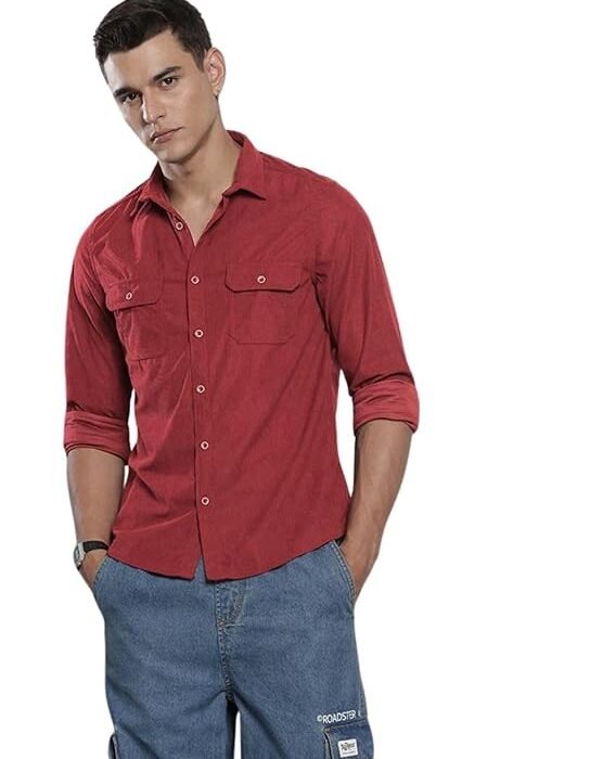 The Indian Garage Co Men Regular Fit Solid Full Sleeves Cutaway Collar Casual Shirt