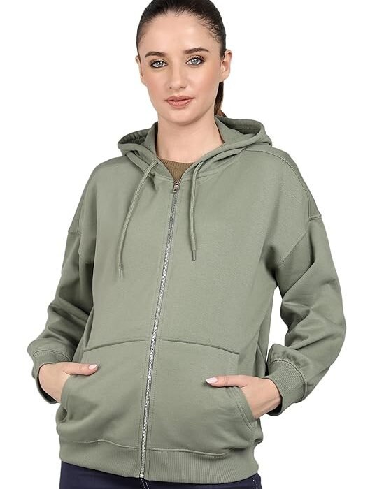 Alan Jones Clothing Cotton Blend Oversize Zipper Women's Hooded Neck Sweatshirt
